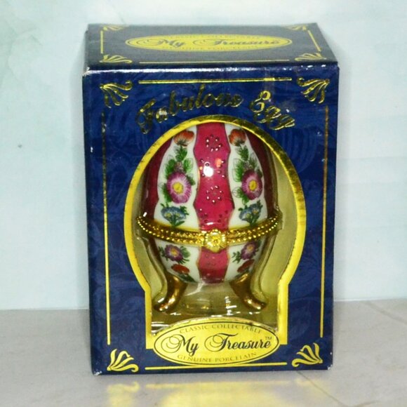My Treasures Hand Painted Porcelain Egg Ornament Original Box Home Decor Accent - Picture 1 of 4